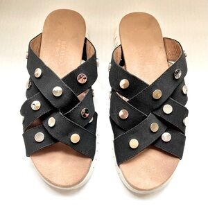 Bernie Mev Kim Sandal Slide Black Suede 1” Platform Rubber Sole US 9 1/2…